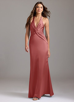 Azazie Valerie Suknie dla druhen Syrena Pofałdowany Satyna elastyczna Do ziemi Sukienka image3