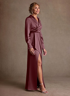Azazie Jacinta Mère de la mariée Robes Robe Fourreau en Satin extensible Plissée Sangria image4