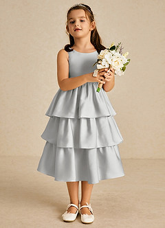 Azazie Margery Flower Girl Dresses Silver A-Line Bow Stretch Satin Dress image2