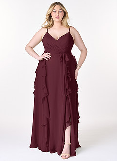 Azazie Peyton Brautjungfernkleider A-Linie Gestreift Chiffon Kleid Cabernetrot image7