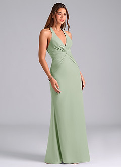 Azazie Valerie Bridesmaid Dresses Dusty Sage Mermaid Pleated Chiffon Dress image3