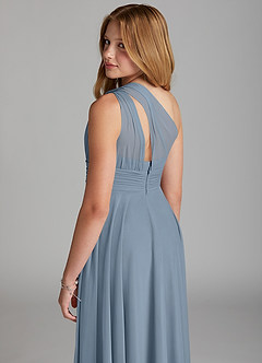 Azazie Charlize Junior Dusty Blue A-Line Mesh Dress image5