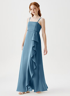 Azazie Kaylee Junior Robe Trapèze en Satin extensible avec ceinture Bermude image4
