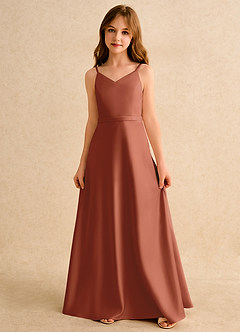 Azazie Fishie Girls Formal Abiti da Ragazza di Fiori Abito A-Line in Raso Opaco Auburn image4