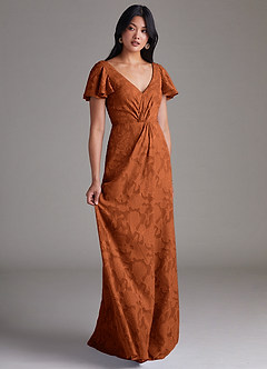 Azazie Soren Robes de demoiselle d'honneur Robe Trapèze en Blumen-Burnout Plissée Orange Brûlée image2