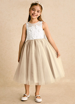 Azazie Lina Flower Girl Dresses Ivory Champagne Ball-Gown Lace Dress image5