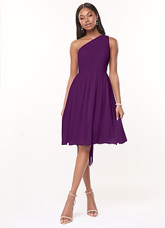 Azazie Katrina Bridesmaid Dresses Grape A-Line One Shoulder Chiffon Dress image1