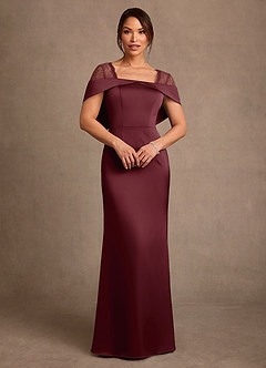 Azazie Henrieta Mother of the Bride Dresses Cabernet Sheath Lace Stretch Satin Dress image1