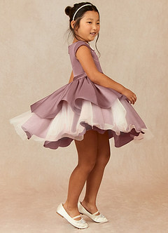 Azazie Haru Flower Girl Dresses Ball-Gown Lace Matte Satin Knee-Length Dress image4
