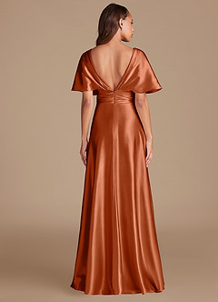 Azazie Pamela At-home Try On Dresses Auburn A-Line Pleated Metallic Satin Dress image2