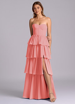 Azazie Faye Bridesmaid Dresses Coral A-Line Sweetheart Neckline Chiffon Dress image4