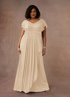 Azazie Reneya Mother of the Bride Dresses Champagne A-Line Pleated Mesh Dress image7