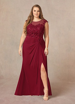 Azazie Libby At-home Try On Dresses Burgundy A-Line Scoop Sequins Chiffon Dress image7