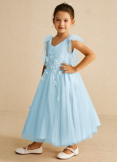 Azazie Minia Flower Girl Dresses Sky Blue A-Line Bow Matte Satin Dress image5