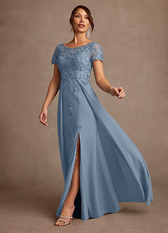Azazie Alva Mère de la mariée Robes Robe Trapèze en Dentelle Bleu Poussiéreux image2