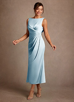 Azazie Mazhe Suknie dla Matki Panny Młodej Linia A Pofałdowany Satyna elastyczna Długość herbaty Sukienka image3