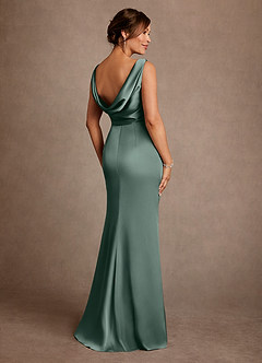 Azazie Baltimore Mother of the Bride Dresses Sea Moss A-Line Pleated Stretch Satin Dress image2