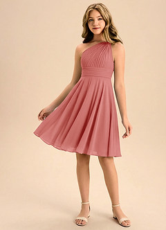 Azazie Charlize Junior Antique Rose A-Line Pleated Chiffon Dress image1