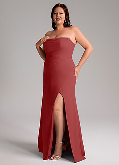Azazie Leonis Bridesmaid Dresses Rust Sheath Strapless Chiffon Convertible Dress image13