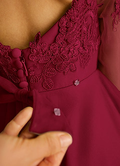 Azazie Precious Flower Girl Dresses Burgundy A-Line Lace Tulle Dress image6