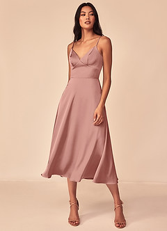 Azazie Dottie Bridesmaid Dresses Rosette A-Line Stretch Satin Dress image3