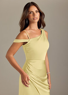 Azazie Madelyn Jurken voor bruidsmeisjes Converteerbaar Jurk van Stretch Satijn met Zeemeermin Off the Shoulder Citroensorbet image6
