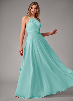 Azazie Amalia Bridesmaid Dresses Aqua A-Line Pleated Chiffon Dress image4