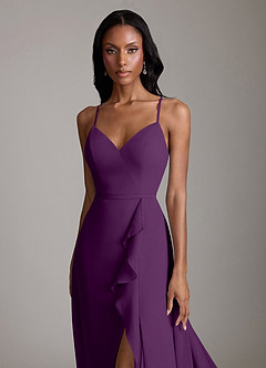 Azazie Naeem Bridesmaid Dresses Grape A-Line V-Neck Ruffle Chiffon Dress image5