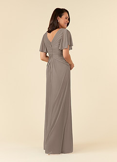 Azazie Emmeline Mère de la mariée Robes Robe Trapèze en Maille Col V plissé Taupe image9
