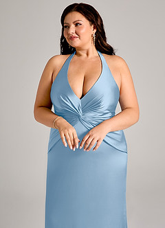 Azazie Valerie Suknie dla druhen Syrena Pofałdowany Satyna elastyczna Do ziemi Sukienka image13