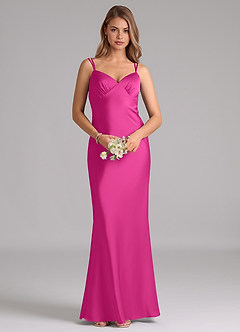 Azazie Suttona Vestidos de damas de honor Vestido de Fucsia de Satén Elástico de Corte en A con Plisado image6