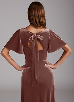 Azazie Kimber Bridesmaid Dresses Espresso A-Line with Pockets Velvet Dress image2