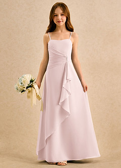 Azazie lolly Girls Formal Robe Demoiselle D'honneur Fillette Robe Trapèze en Mousseline de soie Plissé Rose Pâle image3