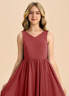 Azazie Hathaway Junior Rust A-Line Bow Chiffon Dress image6