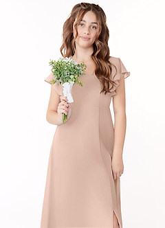 Azazie Bondi Junior English Rose A-Line Bow Chiffon Dress image4