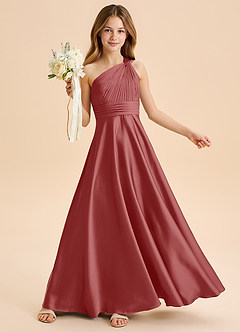 Azazie Charlize Junior Robe Trapèze en Satin extensible Plissée Antique Rose image1