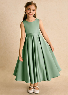 Azazie Junebuj vestidos de niña de las flores Vestido de Matcha de Satin Mate de Princesa con Plisado image6