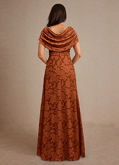 Azazie Branford Moeder van de bruid jurken A-Lijn Jurk van Bloemen Burn-out Geplooid Verbrande Sinaasappel image3