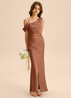 Azazie Madelyn Junior Osłona Zza ramienia Satyna elastyczna Długość podłogi Młodsza druhna Sukienka image4