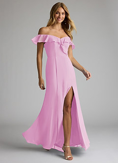 Azazie Sophie Bridesmaid Dresses Candy Pink A-Line Off the Shoulder Chiffon Convertible Dress image4