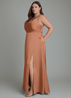 Azazie Sarella Brautjungfernkleider A-Linie Plissee Stretch-Satin Kleid Bronzer image12