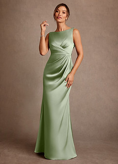 Azazie Baltimore Vestidos para mãe da noiva Vestido Dusty Sage de Cetim elástico de Linha A com Plissado image1