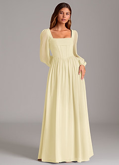 Azazie Maree Bridesmaid Dresses Lemon Sorbet A-Line Corset Chiffon Dress image4