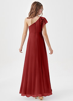 Azazie Arabella Junior Robe Trapèze en Mousseline de soie Rayé Rouille image6