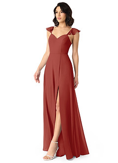 Azazie Everett Bridesmaid Dresses Terracotta A-Line V-neck Ruched Chiffon Dress image3