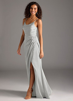 Azazie Deandra Bridesmaid Dresses Silver Mermaid Pleated Stretch Satin Dress image4