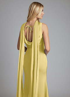 Azazie Tallie Bridesmaid Dresses Canary Mermaid Pleated Stretch Satin Dress image3