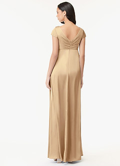 Azazie Allessia Vestidos de dama de honra para maternidade Vestir Linha A Plissado Comprimento do chão Cetim elástico image2