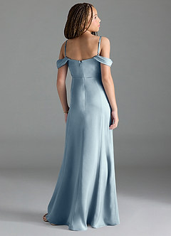 Azazie Amyra Junior Dusty Blue Sheath Off the Shoulder Stretch Satin Dress image5