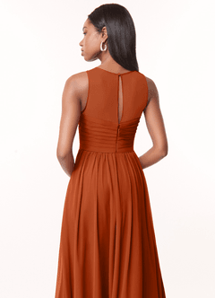 Azazie Nina Vestidos de damas de honor Vestido de Naranja Quemada de Gasa de Corte en A con Plisado image3